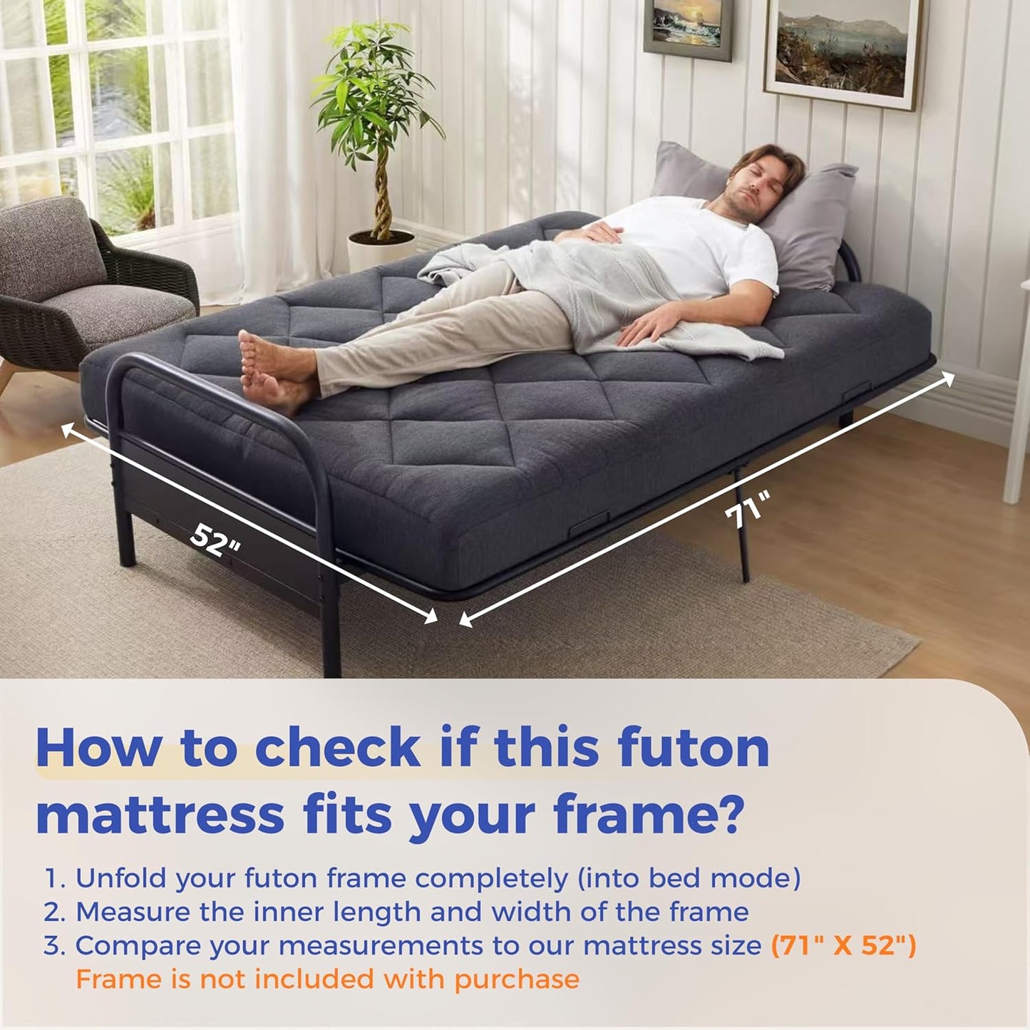 6" Full Size Pillow Top Futon Mattress Replacement(Frame Not Included), Gel Memory Foam, Removable Cover(71X52X6)