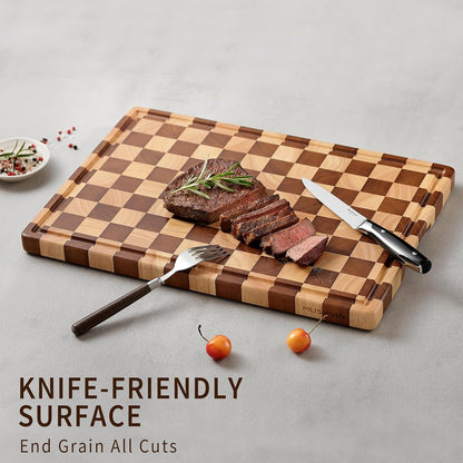 Acacia Wood Cutting Board for Kitchen – Chopping Board with Grooves & Handles, Large Wooden Cutting Board for Meat, Vegetables, Fruits, Cheese and Fruits Ideal Kitchen Gifts