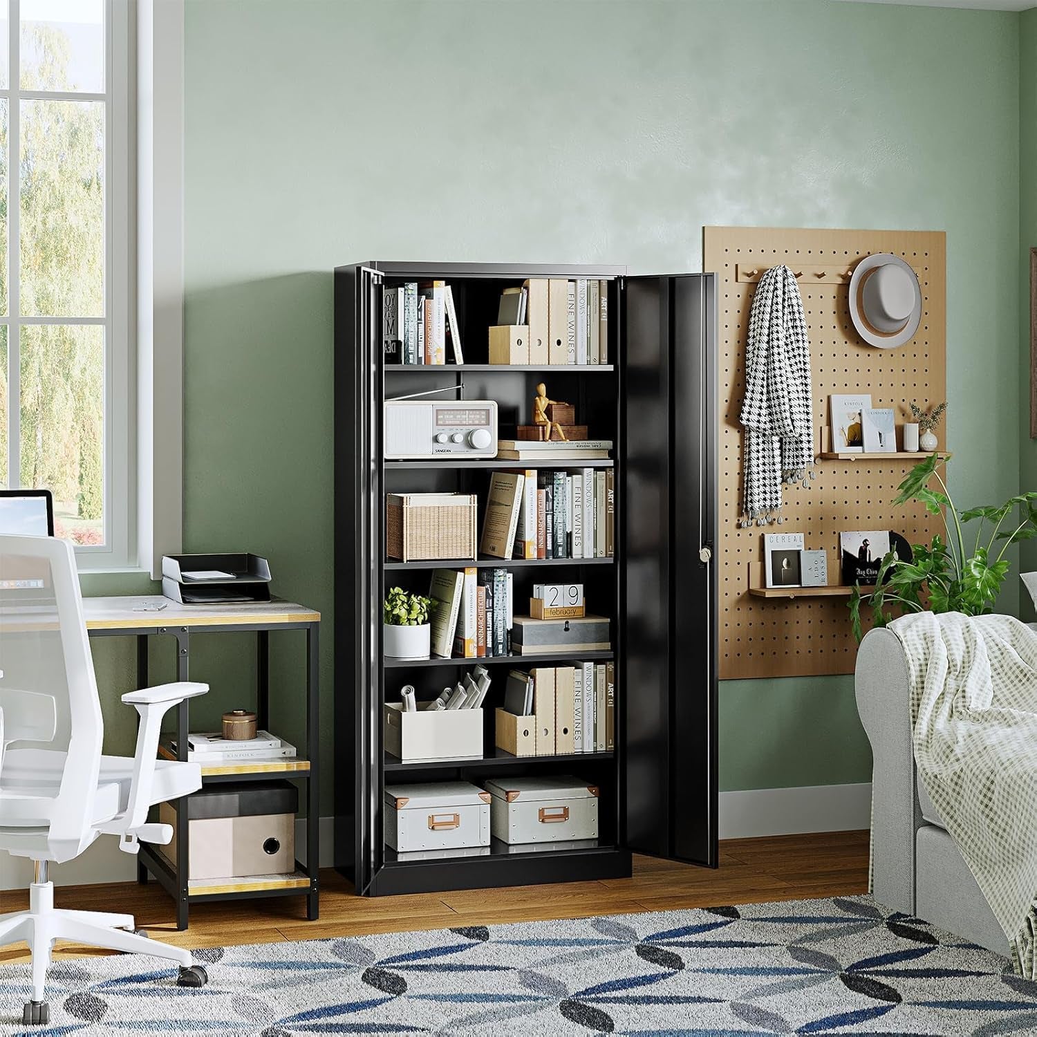Metal Garage Storage Cabinets with Lock Door and Adjustable Shelves, Steel Tool Cabinets for Home,Office,Warehouse Organisieren (Black)