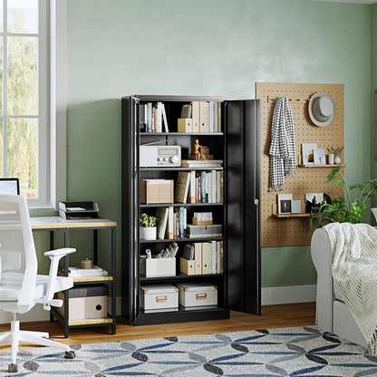 Metal Garage Storage Cabinets with Lock Door and Adjustable Shelves, Steel Tool Cabinets for Home,Office,Warehouse Organisieren (Black)