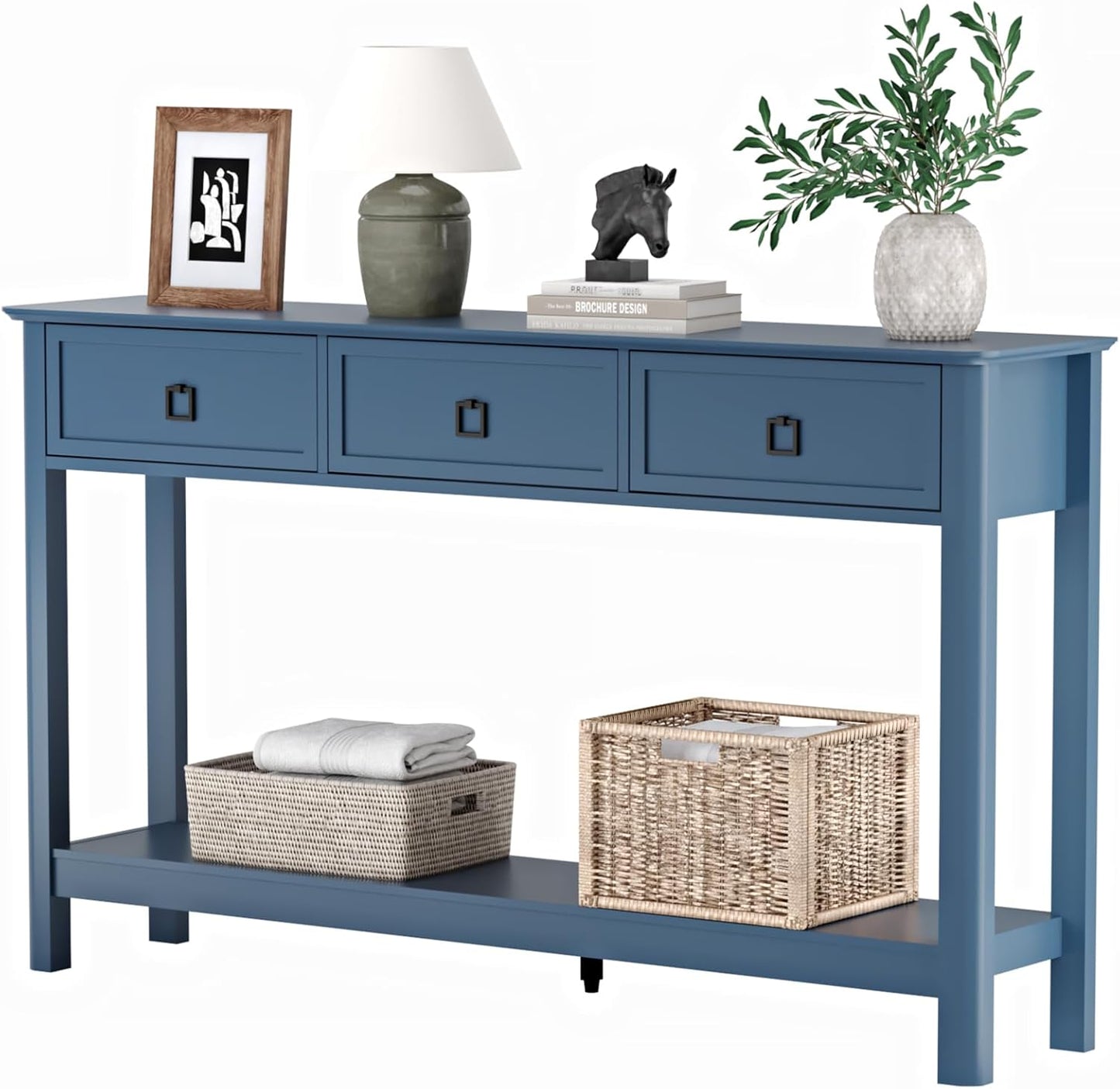53.1" Console Table with 3 Drawers, Modern Entryway Table, 2-Tier Narrow Long Sofa Table behind Couch Table for Living Room, Hallway, Blue