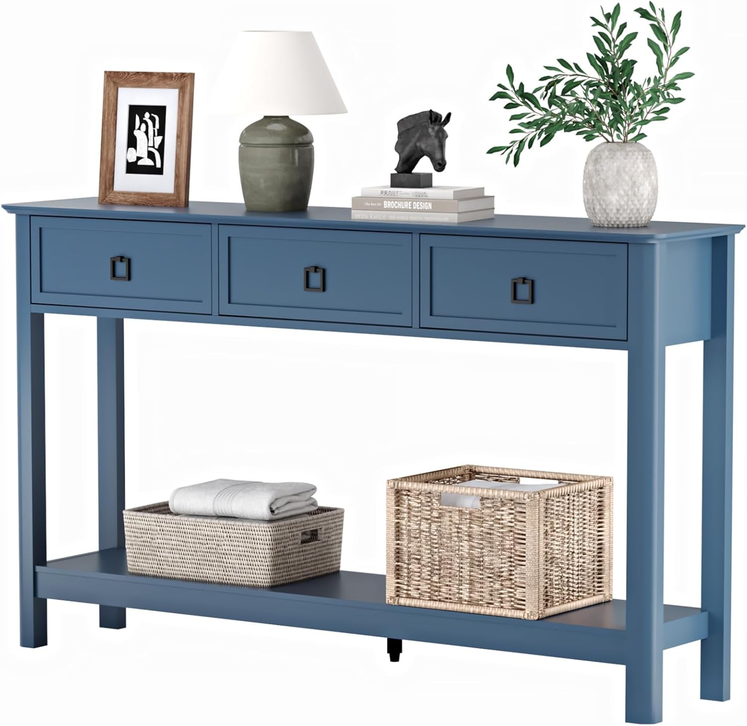53.1" Console Table with 3 Drawers, Modern Entryway Table, 2-Tier Narrow Long Sofa Table behind Couch Table for Living Room, Hallway, Blue