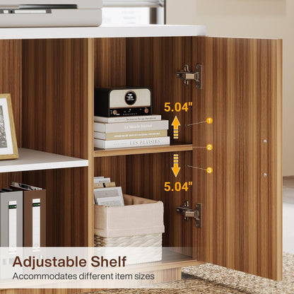 85.8-Inch L-Shaped Executive Office Desk with File Drawers & Storage Cabinet, Professional Corner Computer Desk Extra Large Business Workstation with Adjustable Shelves (White&Walnut)