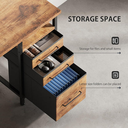 47" Computer Desk with Drawers, Desks for Bedrooms, Writing Desk with Storage, Work Desk for Small Space, Rustic Brown