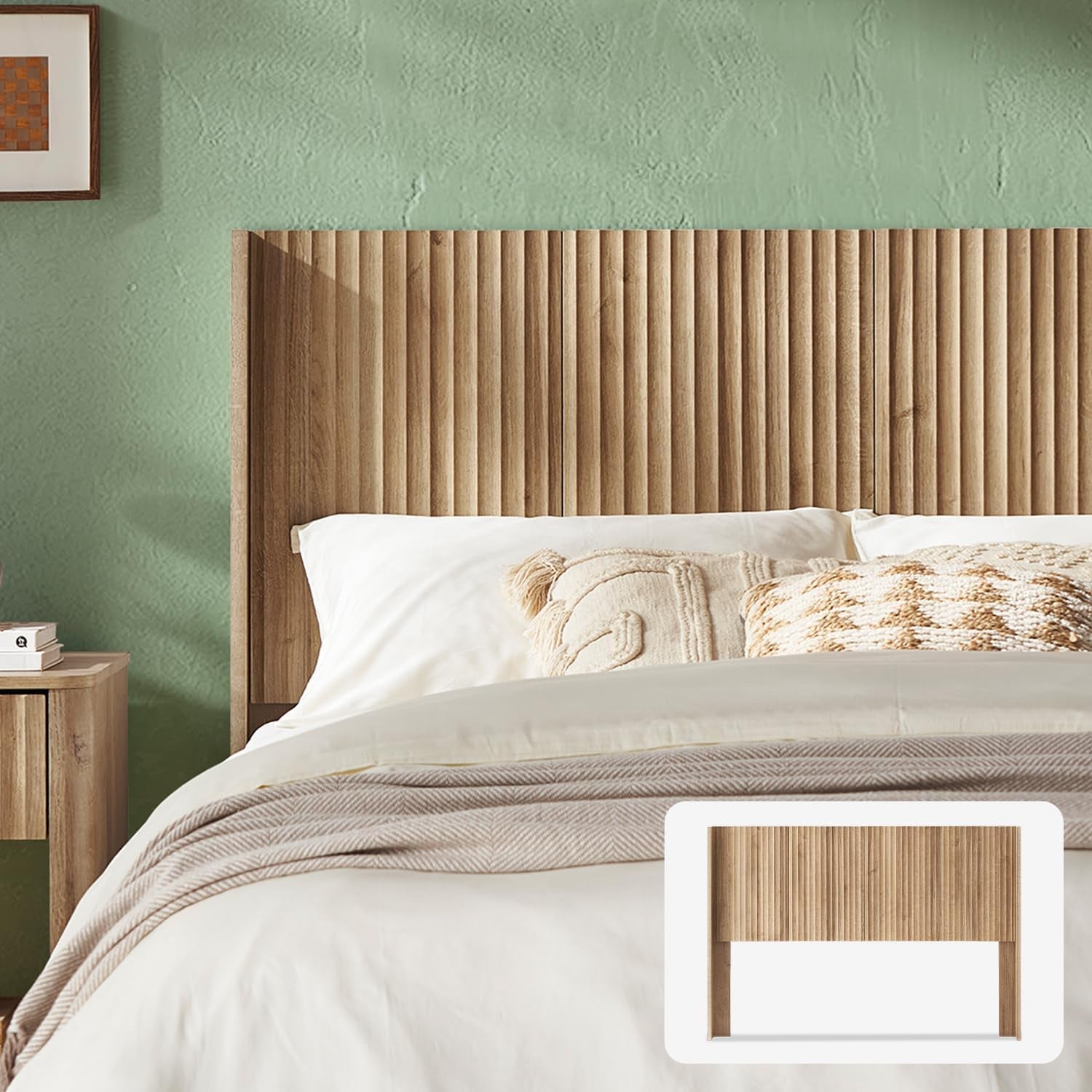 Brooklyn 62.4" Headboard Only, Wood Headboard, Modern Farmhouse, Boho, Wall Mount, Fluted Panel, Wingback Design (Golden Oak, Queen)