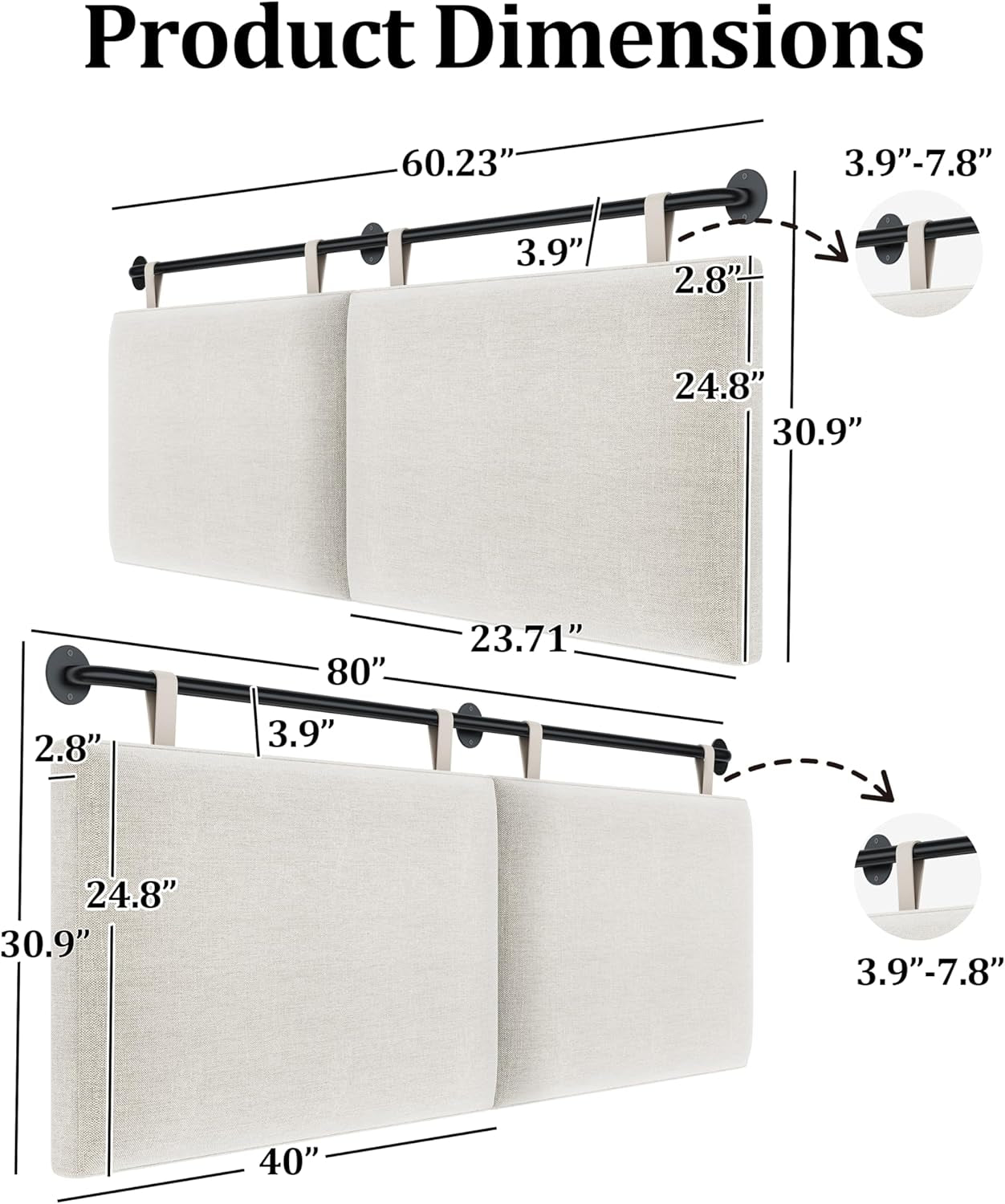 Headboards Queen Size Bed Headboard Wall Mounted with Linen Upholstery Hanging Headboard for Bedroom, Beige