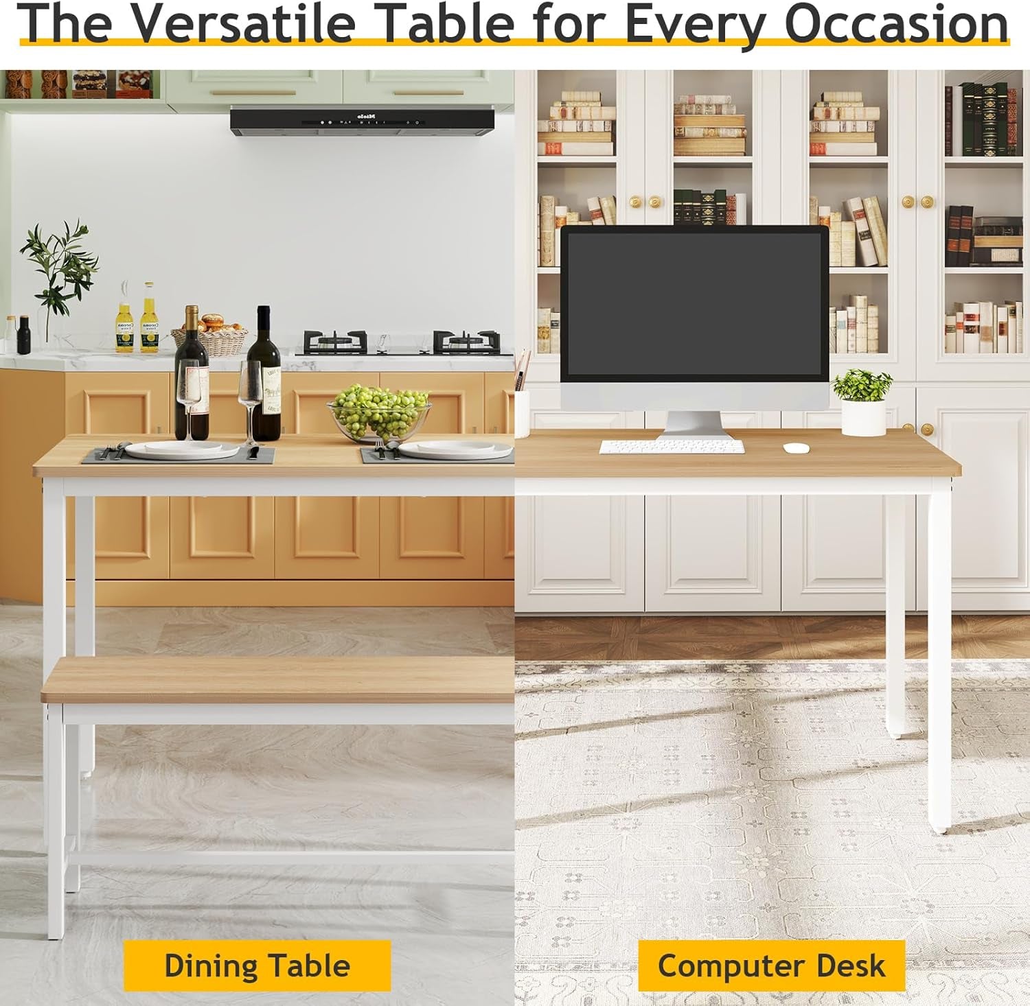 43" Dining Room Table Chairs Set for 4, Modern Space Saving Kitchen Table with 2 Benches & Adjustable Feet Breakfast Table, Wooden Industrial Style Farmhouse, White