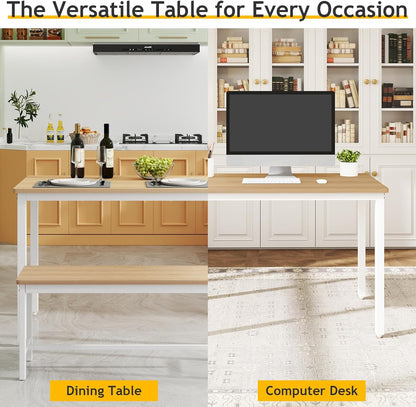 43" Dining Room Table Chairs Set for 4, Modern Space Saving Kitchen Table with 2 Benches & Adjustable Feet Breakfast Table, Wooden Industrial Style Farmhouse, White