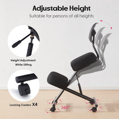 Kneeling Chairs with Backrest Linen Ergonomic Home Office Chair Adjustable Height Seat Rolling Wheels Comfort Thick Cushion Work Stool Improve Posture Chair