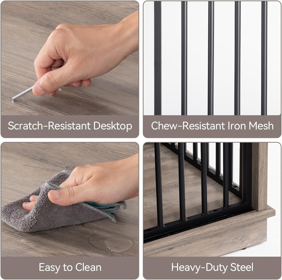 Dog Crate Furniture for 2 Dogs, 60.6 Inch Extra Large Wooden Dog Kennel Furniture with Removable Divider and Double Sliding Doors, TV Stand, Side Table, Gray