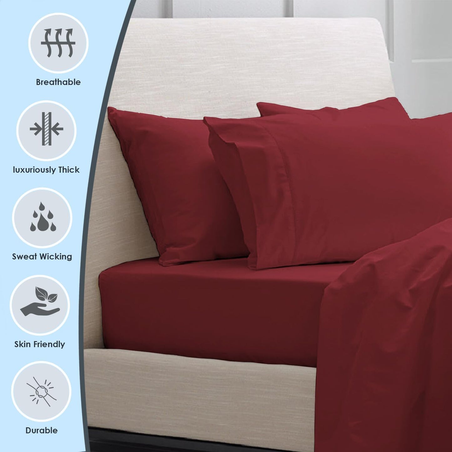 100% Luxury Cotton King Size Pillow Case Rio Red, 1000 Thread Count 100% Long Staple Cotton Sateen Pillowcase, Pillow Covers with Stylish 4" Hem (Combed Cotton King Pillowcase Set of 2)
