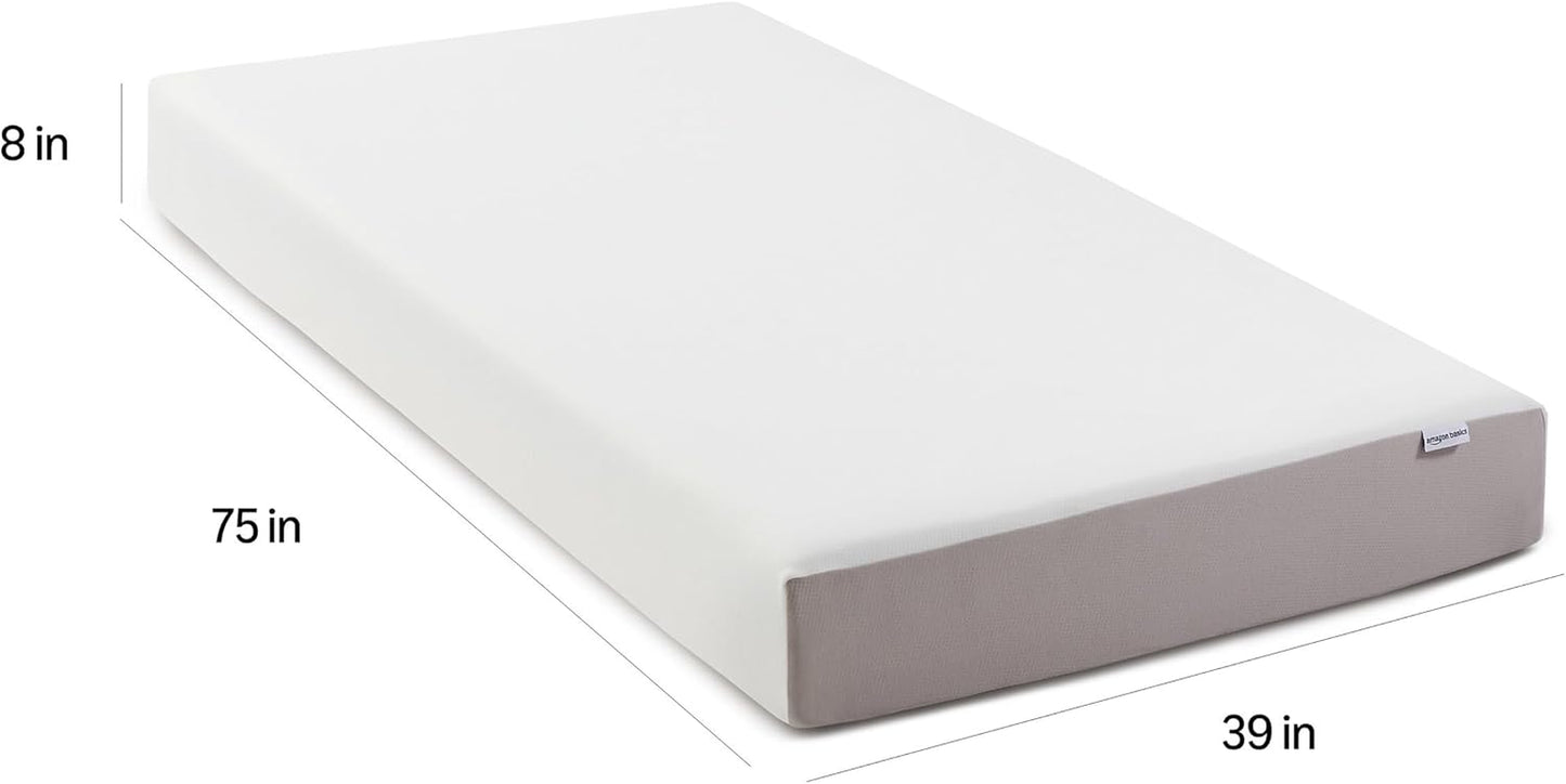 Memory Foam Mattress, Soft Plush Feel, Breathable, Contours to Body, 8 Inch, Twin, White/Grey