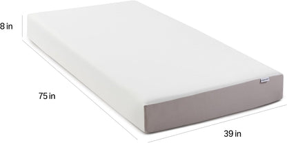 Memory Foam Mattress, Soft Plush Feel, Breathable, Contours to Body, 8 Inch, Twin, White/Grey
