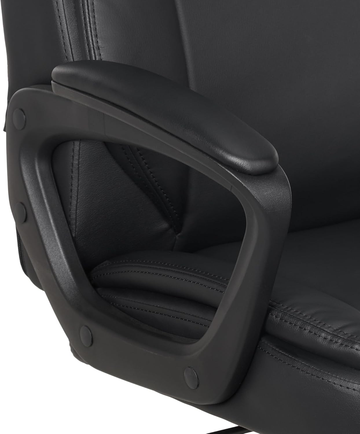 Classic Puresoft PU Padded Mid-Back Office Desk Chair with Armrest, Easy Assembly, Sturdy Metal Base, Wheels, 275Lb Support, 26"D X 23.75"W X 42"H, Black