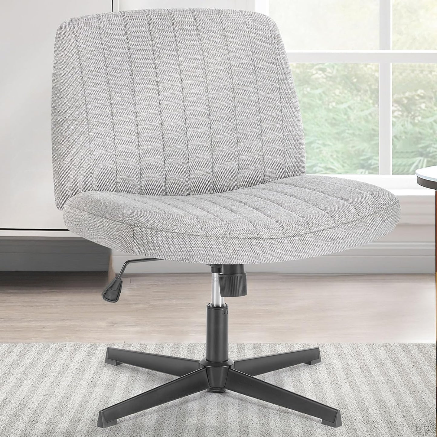 Criss Cross Chair Legged, Armless Office Wide Desk Chair No Wheels, Swivel Vanity Height Adjustable Fabric Modern Computer Task Seating for Home - Grey