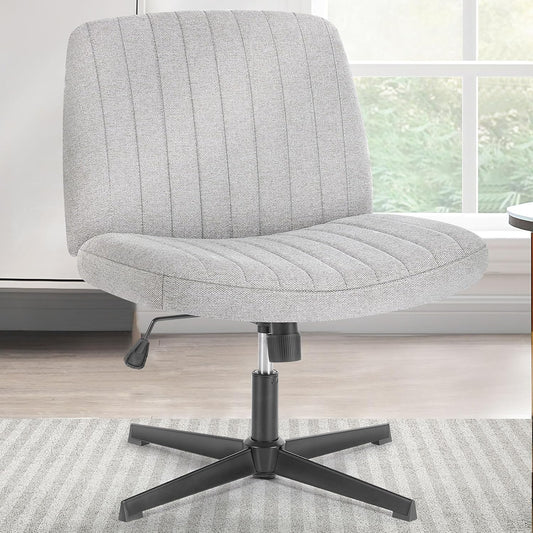 Criss Cross Chair Legged, Armless Office Wide Desk Chair No Wheels, Swivel Vanity Height Adjustable Fabric Modern Computer Task Seating for Home - Grey