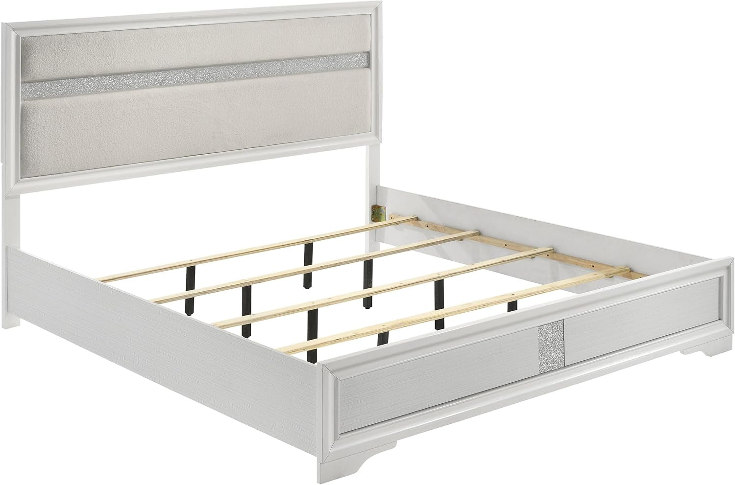 Home Furnishings Miranda Contemporary 5-Piece Bedroom Set Fabric Upholstered Eastern King Size Panel Bed Frame 54-Inch Headboard White 205110KE-S5