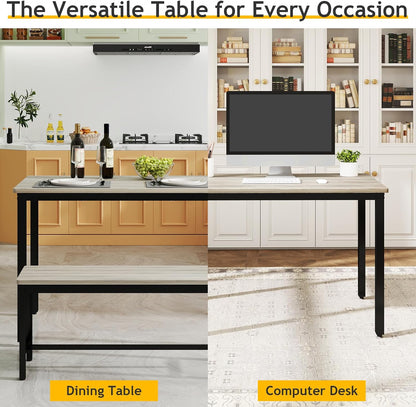 Dining Room Table Chairs Set for 4, Modern Space Saving Kitchen Table with 2 Benches & Adjustable Feet Breakfast Table, Farmhouse Wooden Industrial Style, 43", Grey