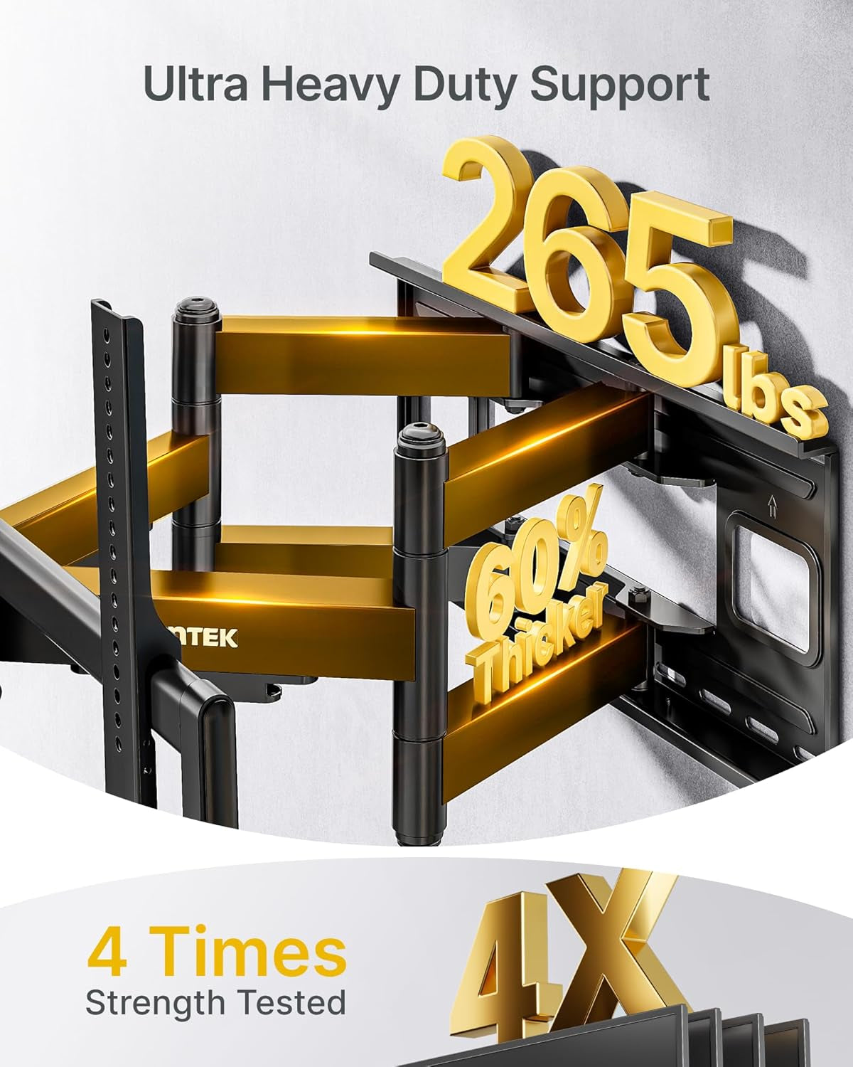 Heavy Duty XXL Full Motion TV Wall Mount for 60-120 Inch Extra Large Tvs, Holds 265 Lbs, Max VESA 900X600, 27.7" Extension, Swivel & Tilt, Preassembled, Fits 12–24" Studs, LED/LCD/OLED 4K/8K