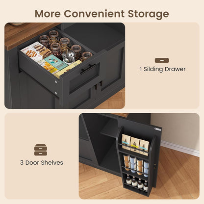 71" Pantry Cabinet with Charging Station and LED Light, Kitchen Pantry Cabinet with Microwave Stand, 47.2" Wide Kitchen Storage Cabinets with Storage Cart 3 Tier for Dining Room, Black