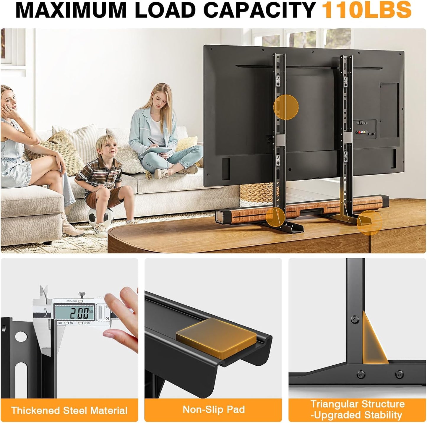 TAVR Universal Table Top TV Stand Mount, TV Legs for Most 20-75 Inch Tvs, Replacement TV Feet with Great Load-Bearing Holds up to 110 Lbs, TV Stands Base with Cable Management, Max VESA 800X600 Mm