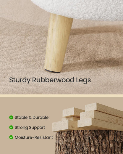 Storage Ottoman, Foot Stool, round Ottoman with Padded Seat, Foot Rest with Wood Legs, Small Table, for Hallway, Living Room, 12.2 Inches, Teddy Fleece, White ULOM515WD01