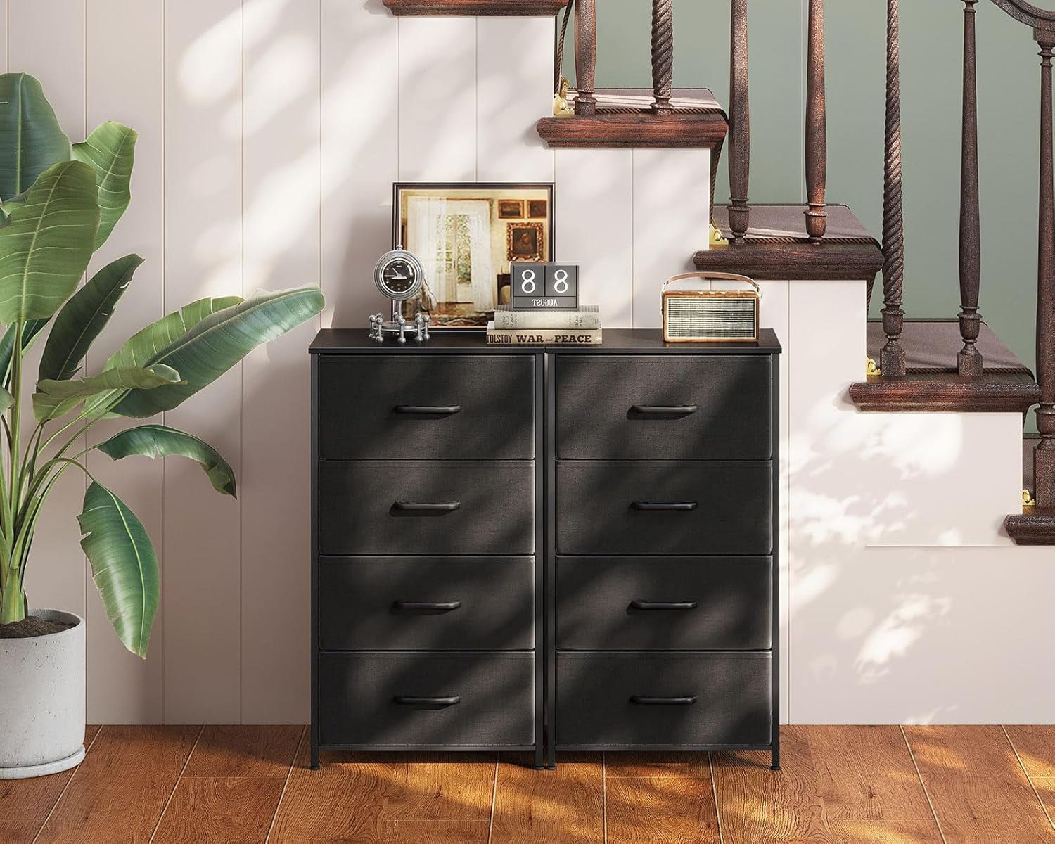 Dresser for Bedroom with 4 Storage Drawers, Small Dressers Chest of Drawers Fabric Dresser with Sturdy Steel Frame, Black