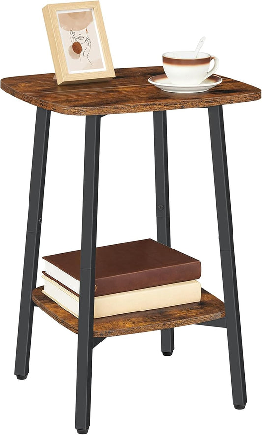 Side Table, 2-Tier Square Sofa End Table, Small Storage Nightstand, for Small Spaces, Living Room Bedroom Accent Table, Rustic Brown and Black BF181BZ01