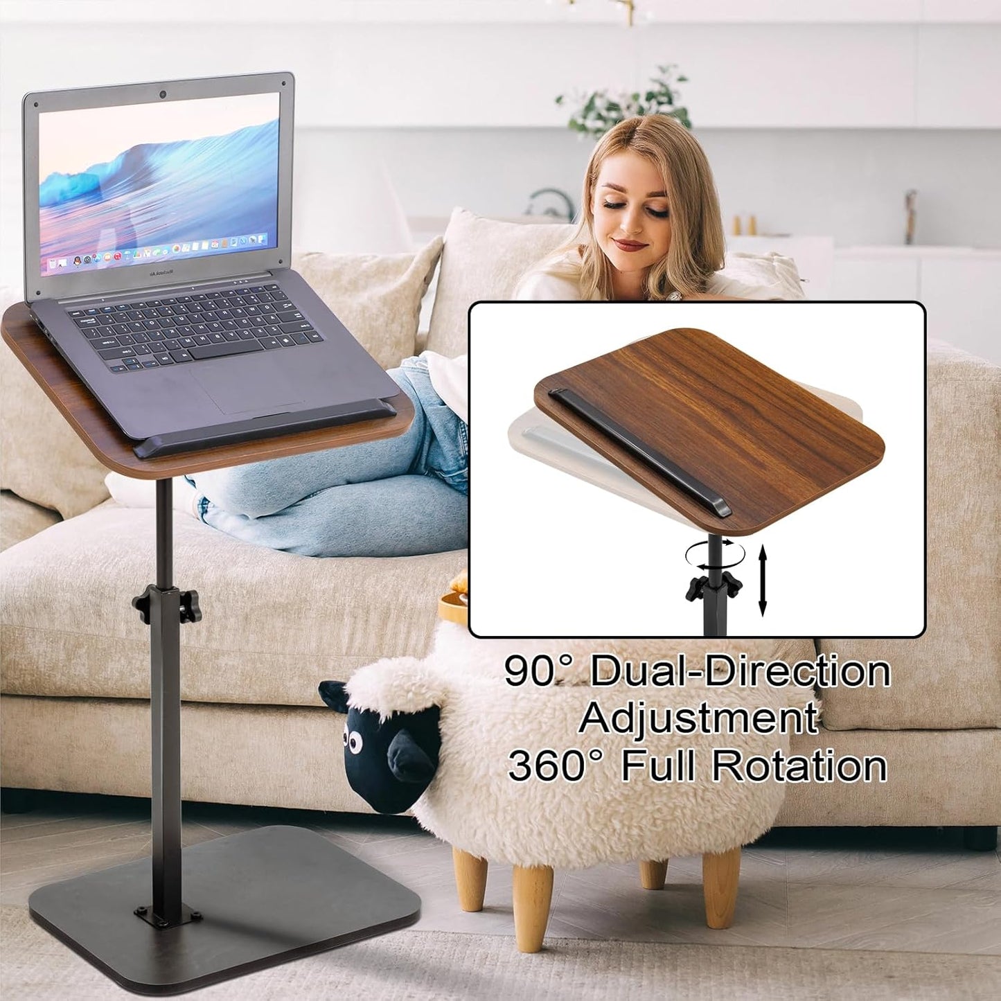 Sofa Tray Table - Folding Swivel Laptop Desk for Couch, Bed, Recliner, Portable Multi-Angle Armrest Tray (15.7"X11.8") 360° Rotating Height Adjustable
