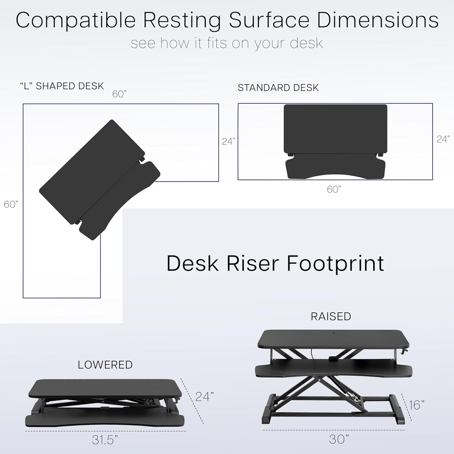 32 Inch Desk Converter, K Series, Height Adjustable Sit to Stand Riser, Dual Monitor and Laptop Workstation with Wide Keyboard Tray, Black, DESK-V000K