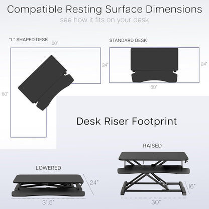32 Inch Desk Converter, K Series, Height Adjustable Sit to Stand Riser, Dual Monitor and Laptop Workstation with Wide Keyboard Tray, Black, DESK-V000K
