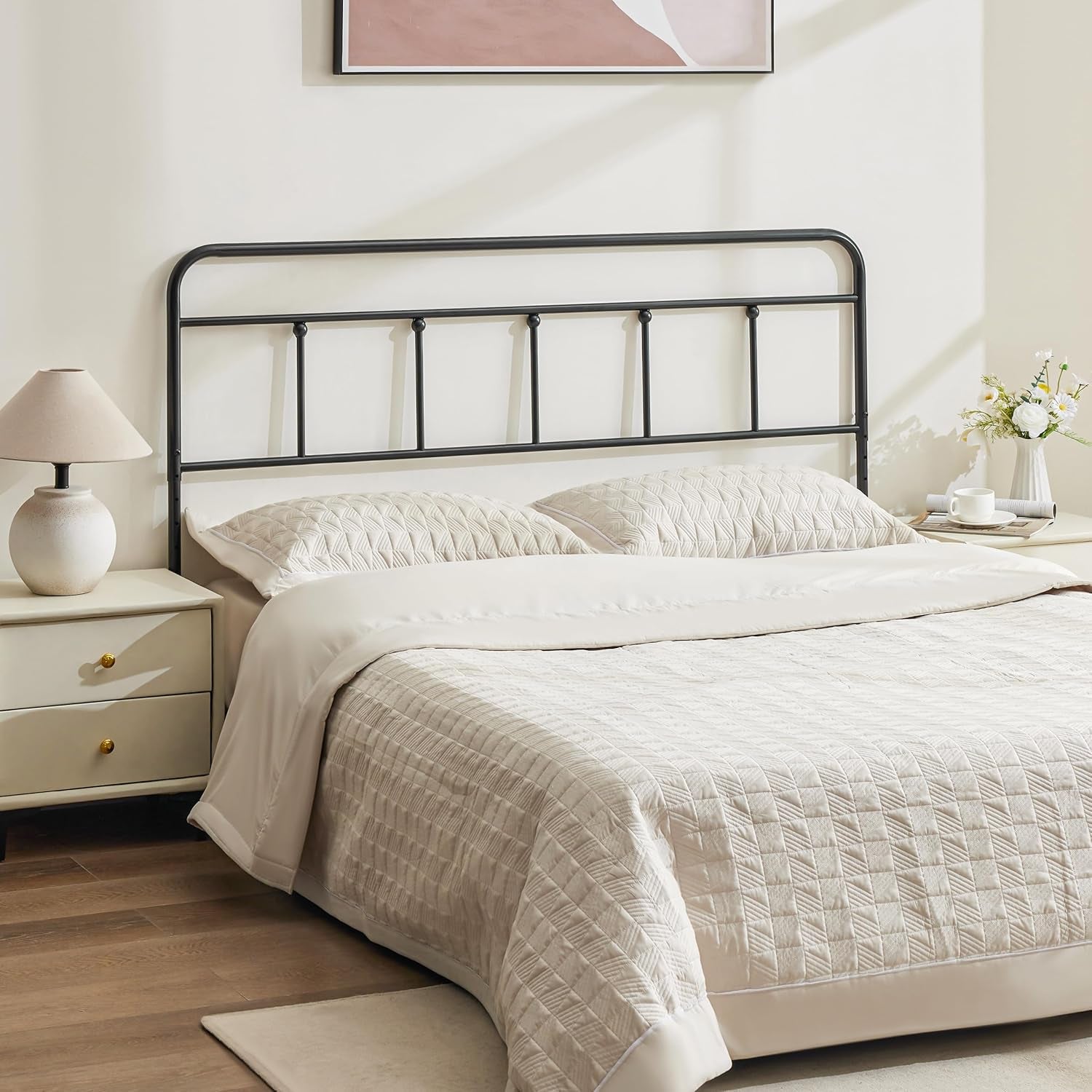 Metal Headboard Queen Size, Sturdy and Durable Iron Queen Headboard Only Adjustable Height from 34” to 44”, Victorian Vintage Bed Headboards, Farmhouse Head Board, Bed Frame Mount Black