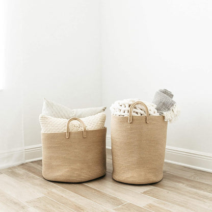 Large Woven Laundry Basket W/Handles 52L, Rope Dirty Clothes Hamper, Blanket Basket for Living Room, Baby Laundry Hamper for Nursery, Soft & Durable Decorative Organizer Bin - Honey