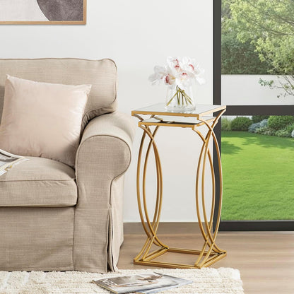 Nesting Side Tables, Set of 2 End Tables with Metal Frame & Tempered Glass Top, Coffee Tables Decorative Accent Tables for Bedroom, Living Room, Home Office - Golden