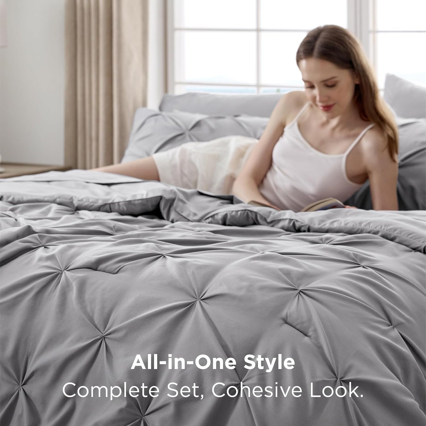 Bedsure California King Comforter Set Grey - Bed in a Bag Cal King Bedding Set 7 PCS, Gentlesoft™ Bed Set Gift for Family, All Season down Alternative Comforter with Sheets, Pillowcases & Shams