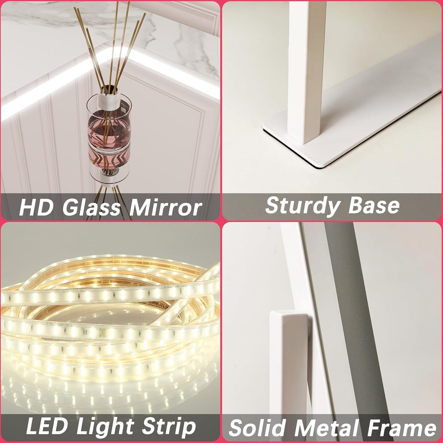 Vanity Mirror with Lights, 12.6"×15" LED Makeup Mirror, Lighted Makeup Mirror with Lights, Smart Touch Control Dimmable 3 Modes Light, Lighted up Mirror for Makeup Desk, Bedroom, Dressing Room