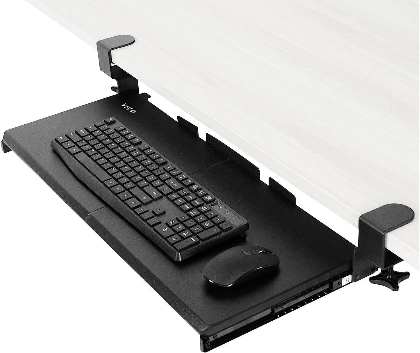 Large Keyboard Tray under Desk Pull Out with Extra Sturdy C Clamp Mount System, 27 (33 Including Clamps) X 11 Inch Slide-Out Platform Computer Drawer for Typing, Black, MOUNT-KB05E