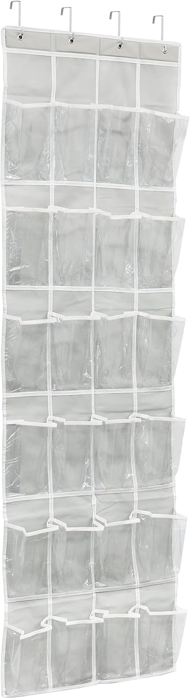 24 Pockets - Crystal Clear over the Door Hanging Shoe Organizer, Gray (64'' X 19'')