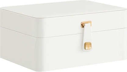 Jewelry Box Organizer with Mirror, 2-Layer Jewelry Holder Case, Removable Tray, 6.9 X 8.7 X 4.3 Inches, Earring Necklace Storage, Gift Idea, Cloud White UJBC200W01