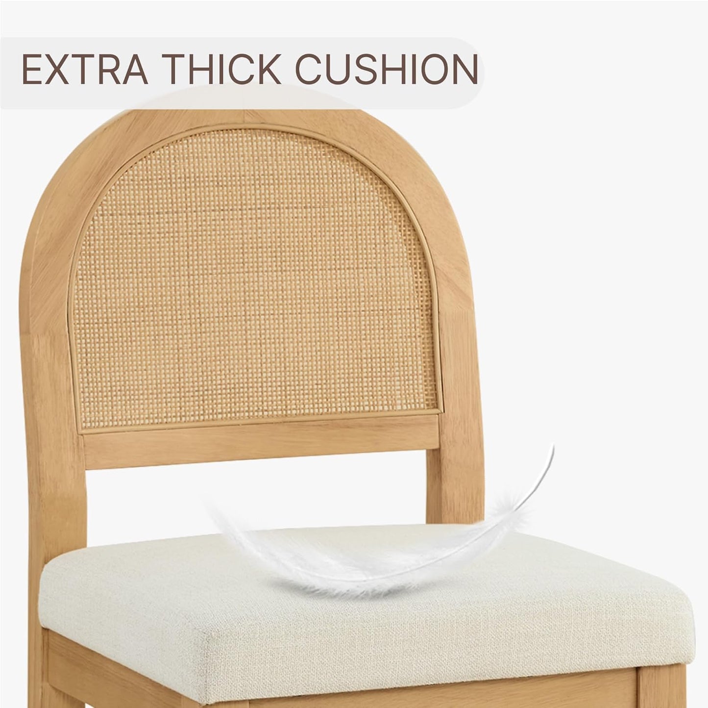 Rattan Counter Height Bar Stools Set of 3, Upholstered Farmhouse Barstools with Natural Rattan Back, Wooden Legs for Kitchen Island, Natural/Linen