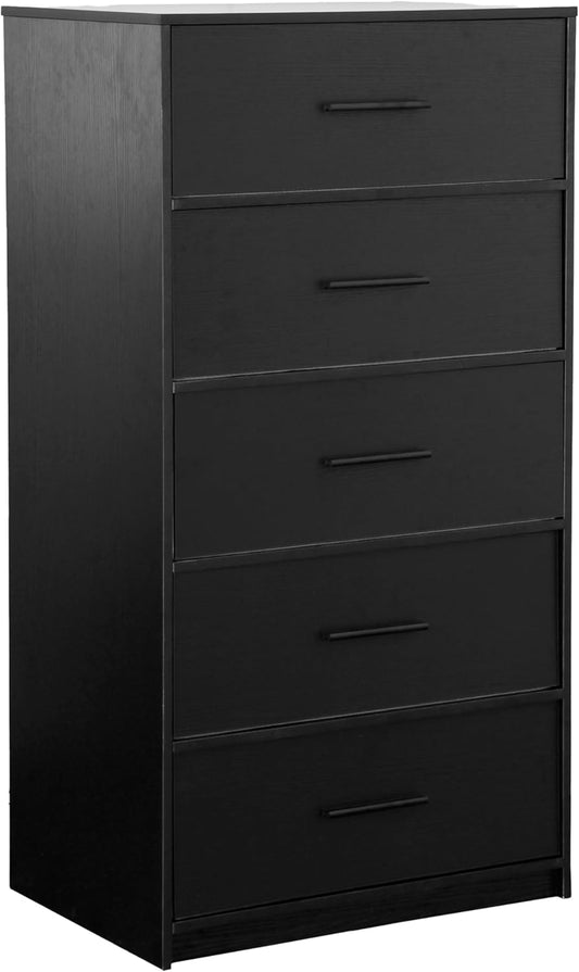 5-Drawer Dresser with Extra Large Fabric Drawers, Wood Frame Dresser with 5 Drawers for Bedroom or Living Room Storage, Hallway, Fabric Bins for Closet or Hallway Storage Organizer, Toy Chest, Black