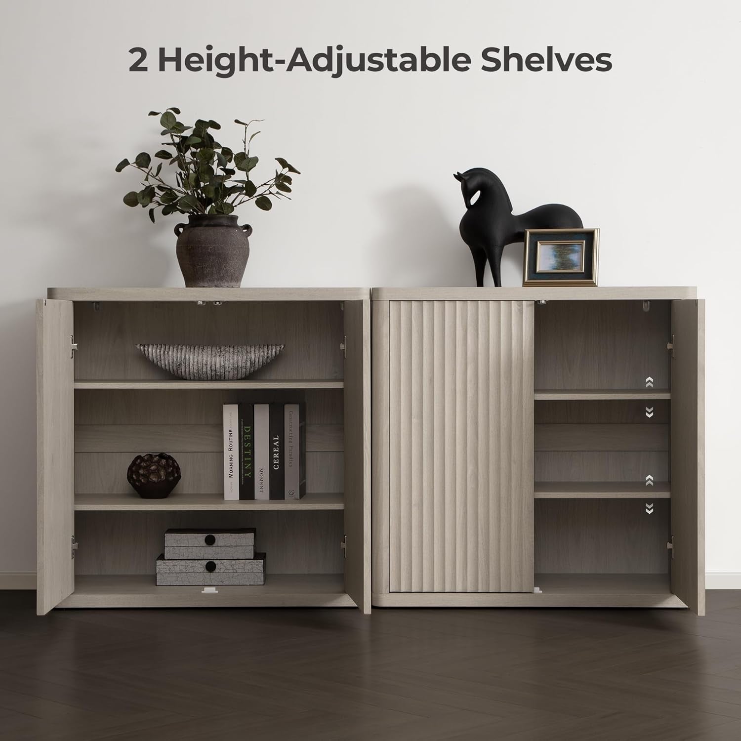 Buffet Cabinet with Storage Sideboard Accent Modern Credenza with Doors & Shelves Fluted 34.6" Tall Media Console Mid Century Coffee Bar Table for Living Room Kitchen Dining Room Hallway