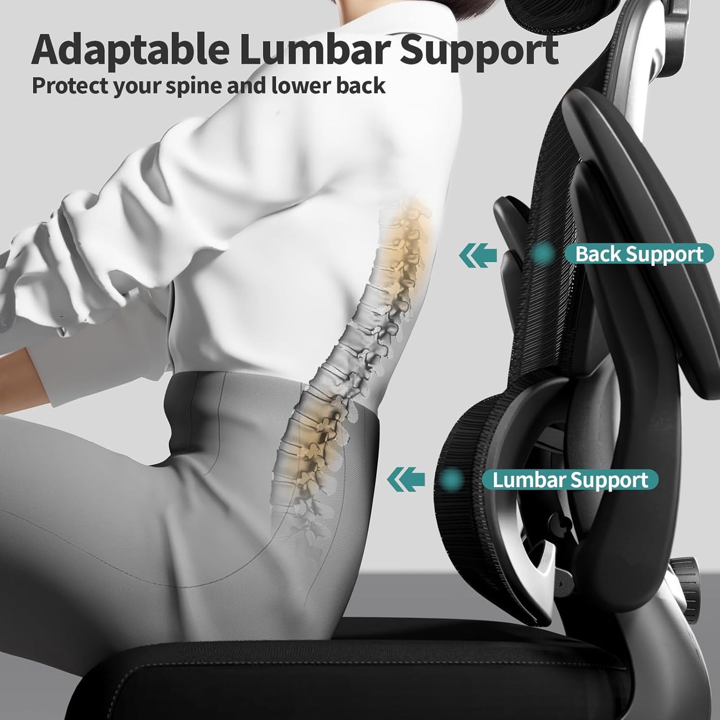Office Chair Ergonomic Desk Chair, 330 LBS Home Mesh Office Desk Chairs with Wheels, Comfortable Gaming Chair, High Back Office Chair for Long Hours (Black)