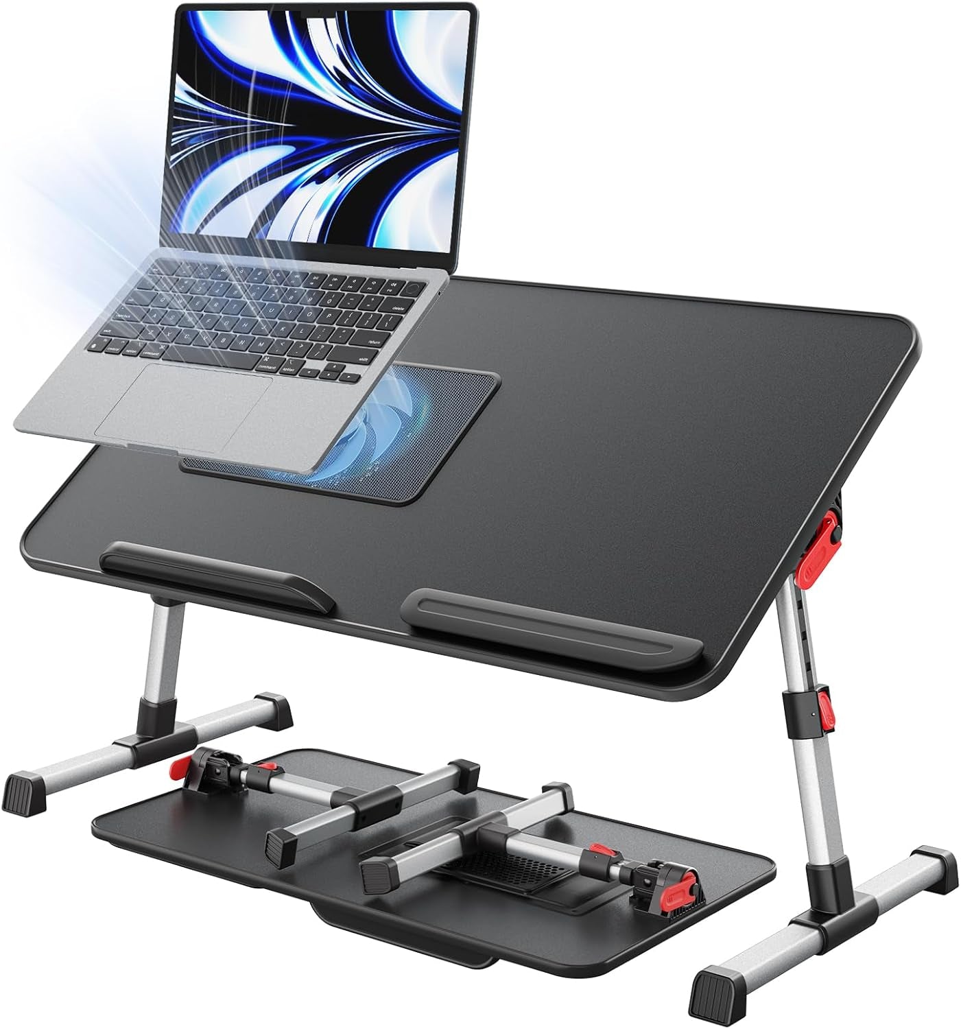 Laptop Desk for Bed with Cooling Fan,  Height & Angle Adjustable Laptop Stand for Bed, Lap Desk Tray Table, Lightweight Foldable Portable Computer Table for Couch Sofa Chair Floor Desk (Black)
