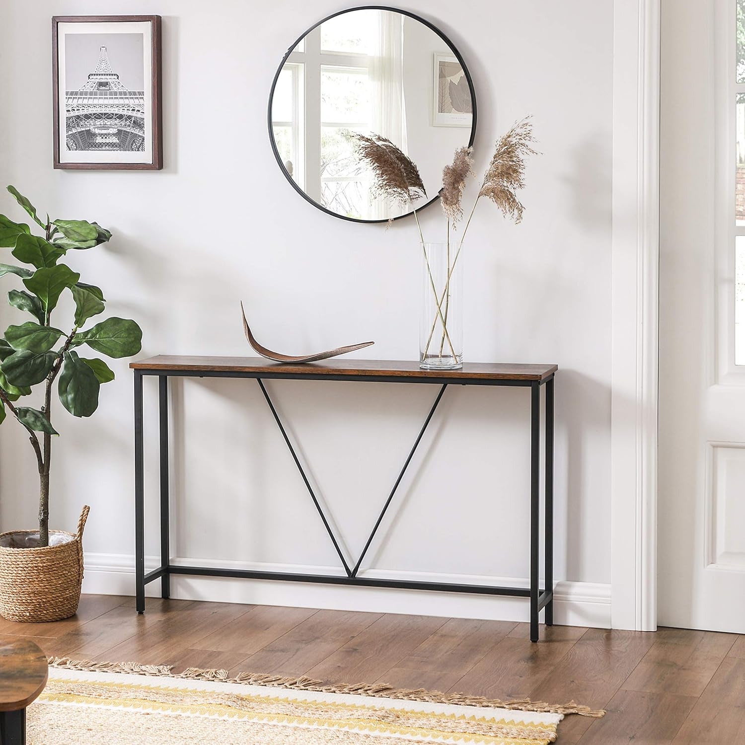 Console Sofa Table, Narrow Entryway Table, for Living Room, Bedroom, Easy Assembly, Marble White and Ink Black ULNT020W01