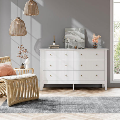 White Dresser, Chest of Drawers, Modern 6 Drawer Double Dressers with Deep Drawers, Nursery Dresser for Baby, Wide Storage Organizer Cabinet for Living Room, Hallway,White
