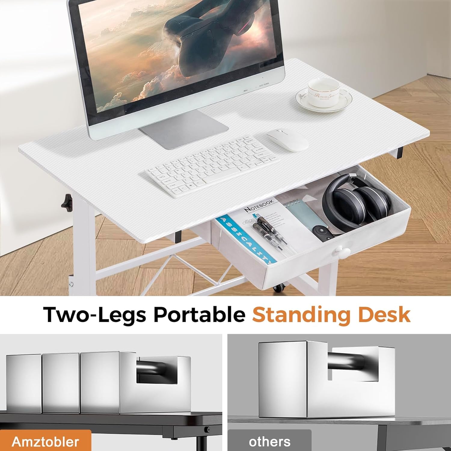 Small Standing Desk Adjustable Height Small Computer Desk Mobile Portable Rolling Laptop Table with Wheels 32" Computer Workstation Sit Stand Desks Portable Standing Table Treadmill Desks