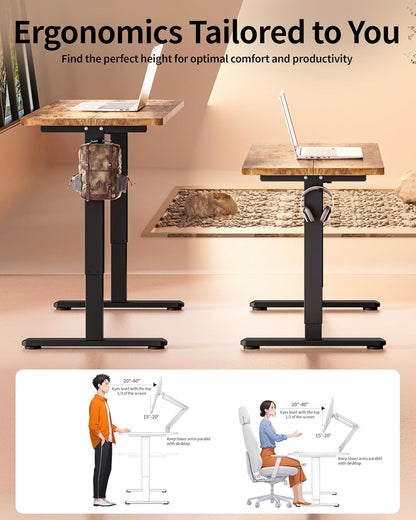 Standing Desk Electric Adjustable Computer Desk-Stand up Desk Office Gaming Home Office Memory Desks 48X24 Inches Black Frame/Rustic Brown Top