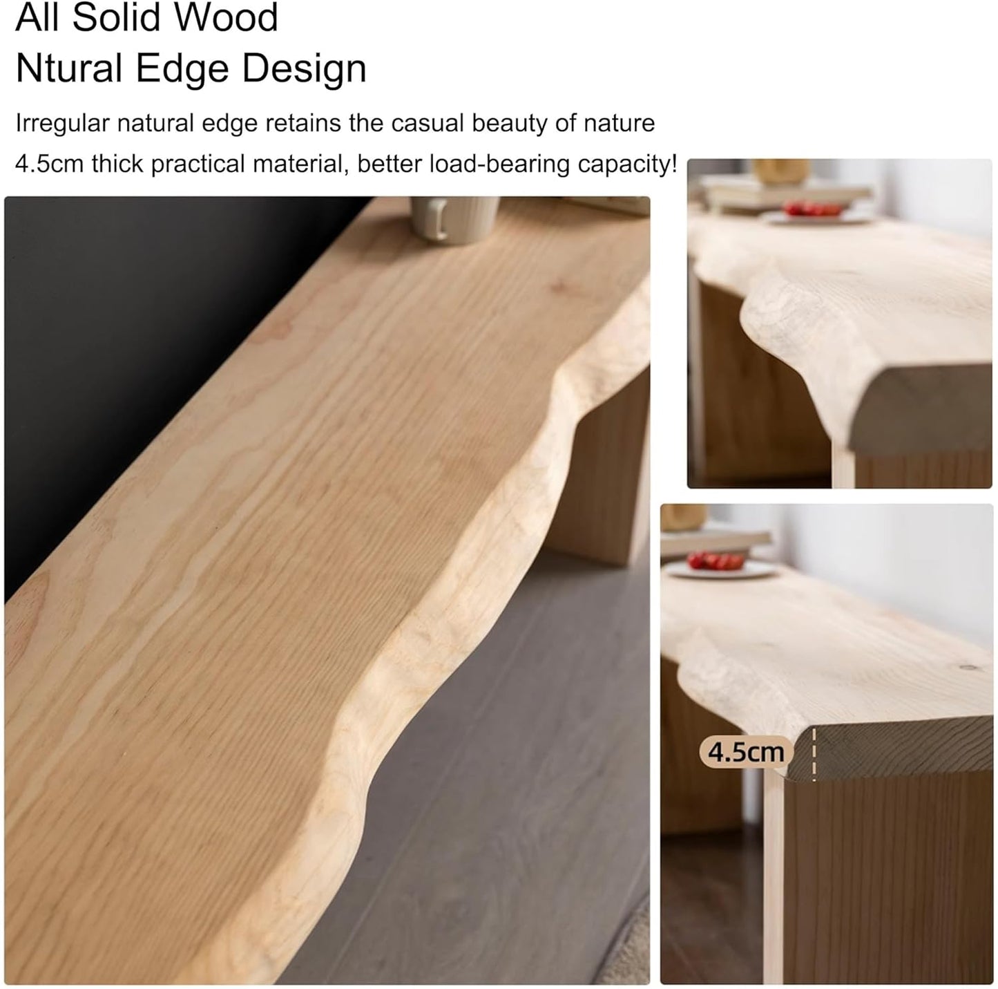 Entryway Wooden Bench Seat Solid Wood Dining Bench End of Bed Bench Entryway Furniture Narrow Farmhouse Bench Sturdy and Stable for Dining Table Bedroom Living Room Hallway(80Cm(31.5In))