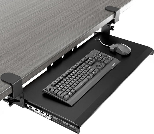 Keyboard Tray under Desk Pull Out with Extra Sturdy Adjustable C Clamp Mount System, 27.3 (32.5 Inch Including Clamps) X 11 Inch Slide-Out Platform Computer Drawer for Typing, Black,Ax01Wb01